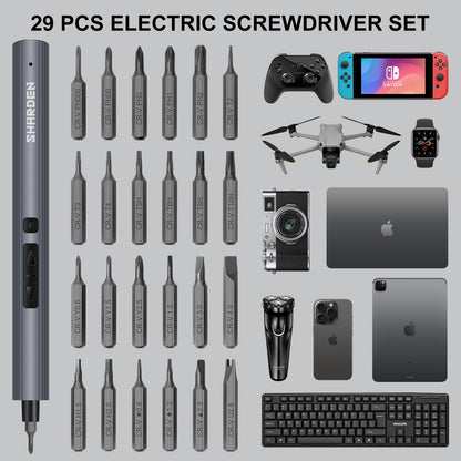 SHARDEN Mini Electric Screwdriver, 29 in 1 Small Electric Screw Driver Kit with 24 Magnetic Bits, Precision Cordless Repair Tool for Phone, Camera, Laptop, Watch
