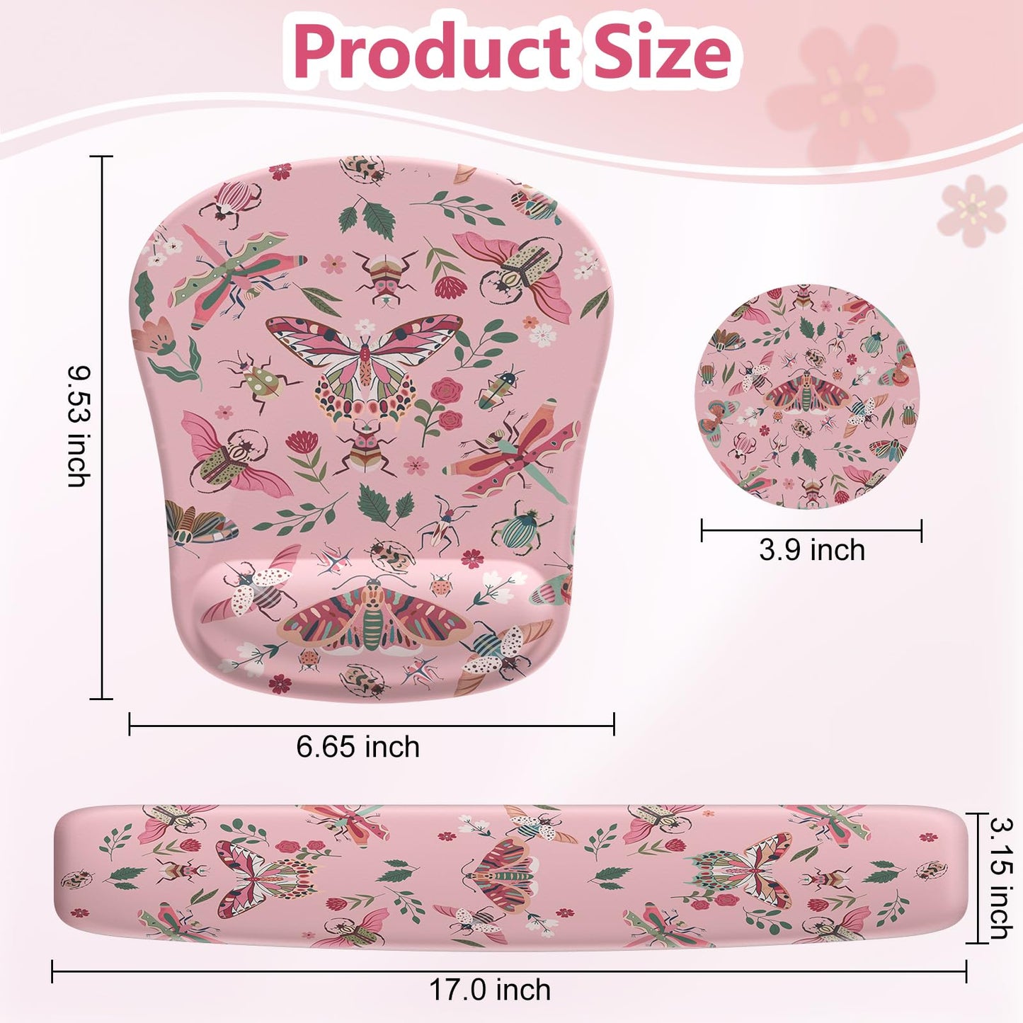 HAOCOO Gel Mouse Pad with Wrist Rest, Ergonomic Keyboard Wrist Rest Memory Foam for Computer Keyboard, 3 in 1 Mouse pad Set with Non-Slip PU Base, Easy Typing & Pain Relief (Pink)