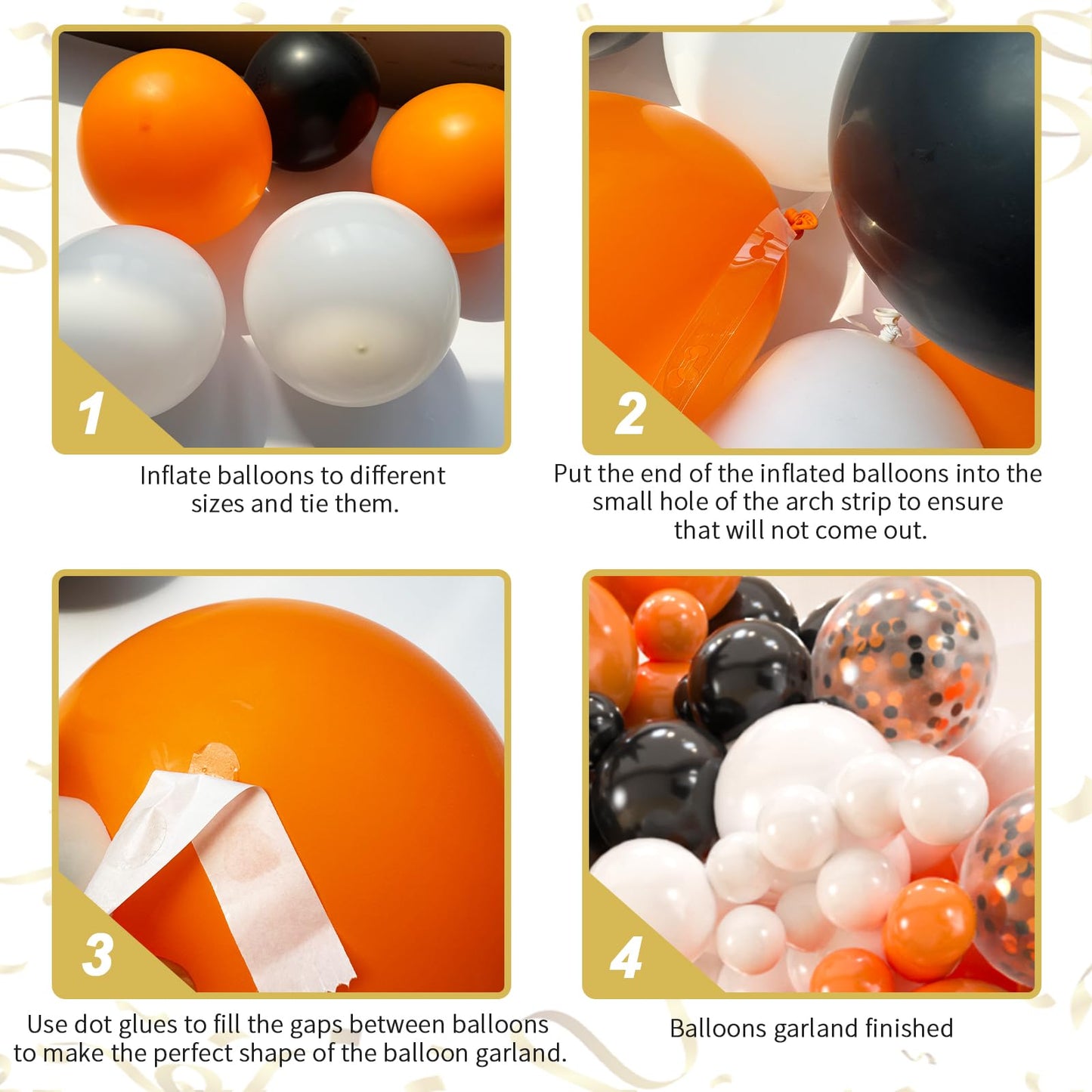 141pcs latex balloons with 3pcs Foil Balloons for Birthday Graduation Disco 2024 Prom Party Decorations… (Orange Black White)