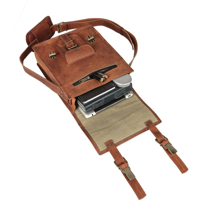 Komal's Passion Leather Sturdy Leather Messenger Satchel Bag 11 Inch Distressed Tan