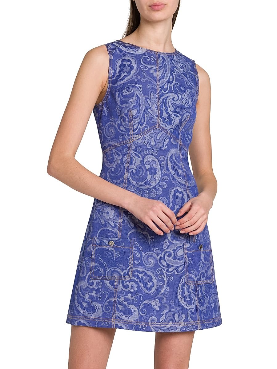 Etro, Paisley Sleeveless Denim Sheath Minidress, 36 (0), Multicolor Azure Base