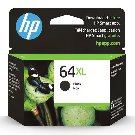 HP 64XL Black High-yield Ink Cartridge for HP Printers | Works with Printer Series: ENVY Inspire 7950e; ENVY Photo 6200, 7100, 7800; Tango | Eligible for Instant Ink | N9J92AN