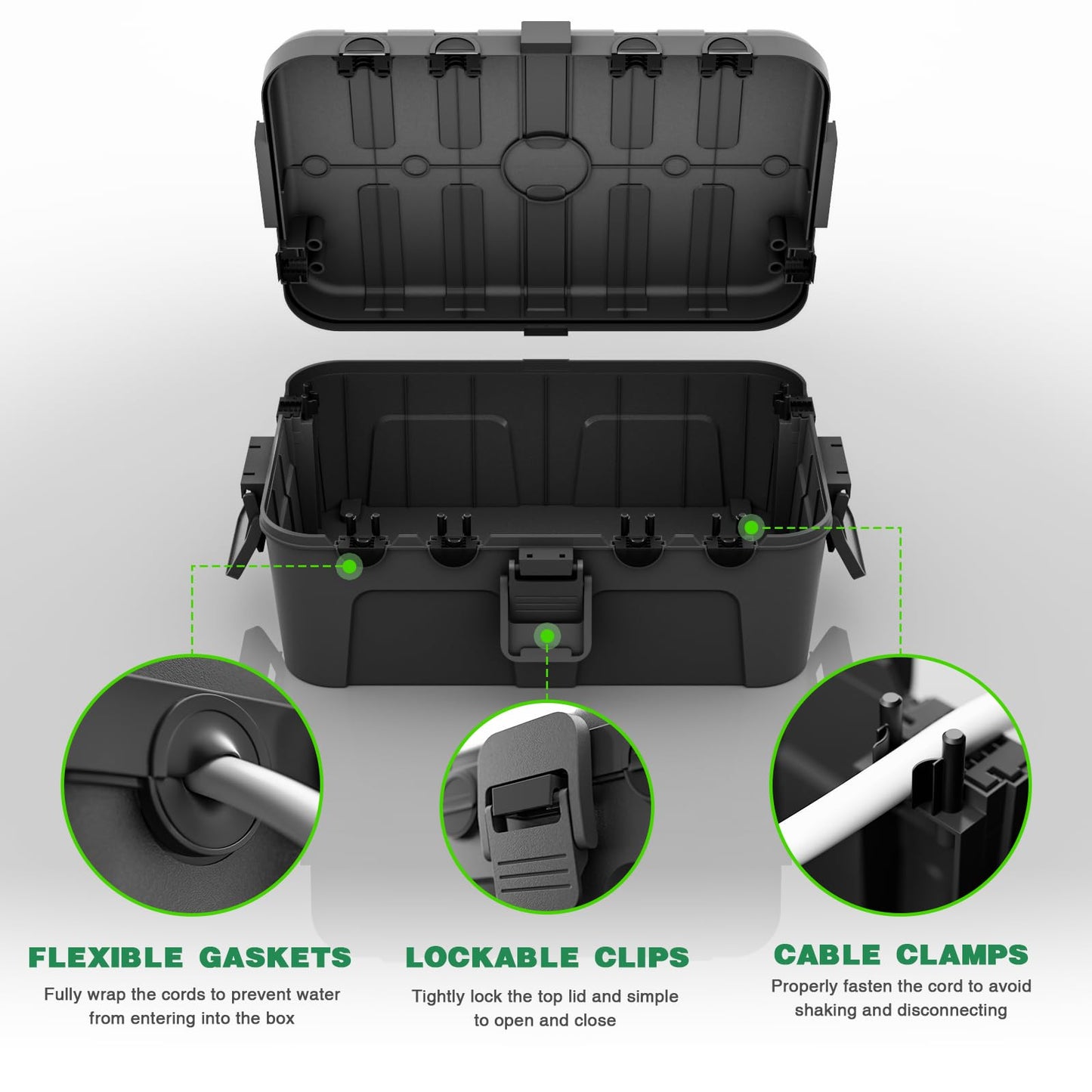 Flemoon Large Outdoor Electrical Box (12.5 x 8.5 x 5 inch), IP54 Waterproof Extension Cord Cover Weatherproof, Protect Outlet, Plug, Socket, Timer, Power Strip, Holiday Light Decoration, Black