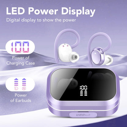 KT1 Wireless Earbuds V5.3 Bluetooth Earbuds 120Hrs Playtime, 4.7g Mini Size Painless Wear, IPX7 Waterproof, Deep Bass 2.0, Over-Ear Ear Buds Wireless Bluetooth Headphones for Sport Running(Purple)