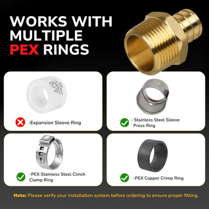 JUWO PEX Fitting, 3/4" Male NPT to 3/4" PEX Adapter for Plumbing Repairs or Remolding, Sturdy and Durable Brass Crimp Fitting (4 Pack)