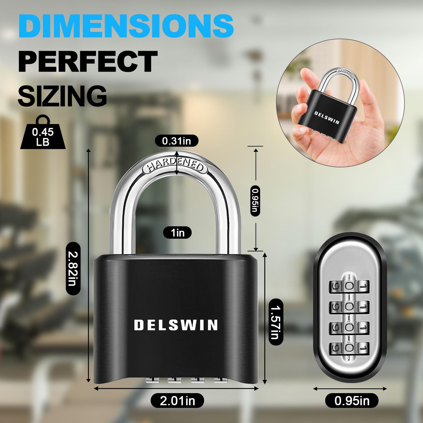 DELSWIN 4-Digit Combination Lock Outdoor Padlock - Heavy Duty Locker Lock with Hardened Steel Shackle, Waterproof Combo Lock for Gym Locker, Hasp Storage, Shed, Fence, Gate (Black,1Pcs)