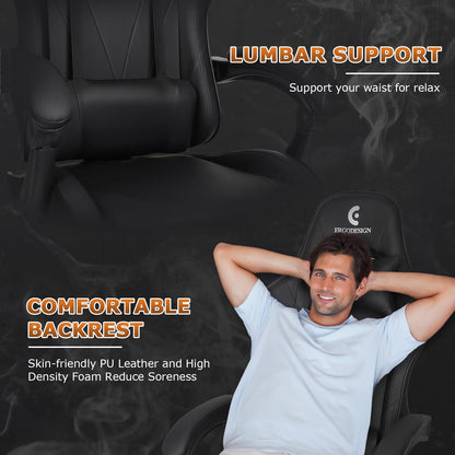 ErgoDesign Gaming Chair with Linkage Armrest & Footrest, High Back Video Gaming Chair, Black
