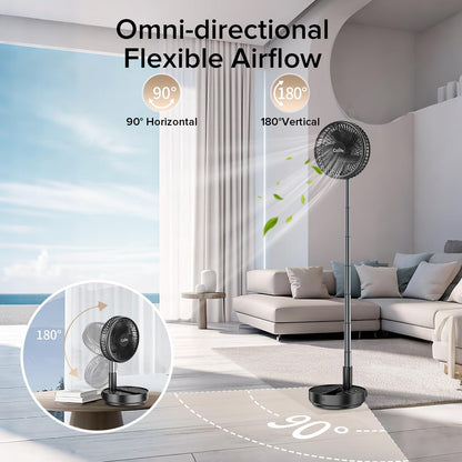 Czlife F9 Portable Fan, 10000mAh Rechargeable Battery Powered for Travel Sleeping Camping Bedroom Outdoor, Cordless Floor Desk Fan, Oscillating Folding USB Fan with Remote, 4 Speed, Timer, 7.7"