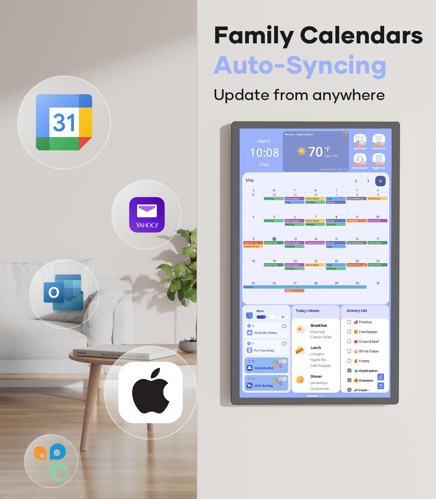 Cozyla 24'' Digital Calendar Wall Touch Screen Syncs All Android Tablet Apps To Do List Notepad Electronic Wall Smart Calendar for Family Chore Chart for Kids Adults Meal Planner Wall Mount Black