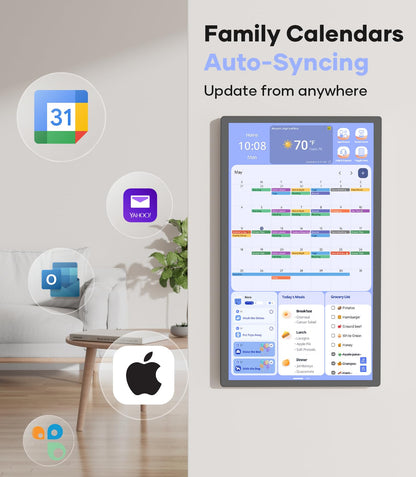 Cozyla 24'' Digital Calendar Wall Touch Screen Syncs All Android Tablet Apps To Do List Notepad Electronic Wall Smart Calendar for Family Chore Chart for Kids Adults Meal Planner Wall Mount Black