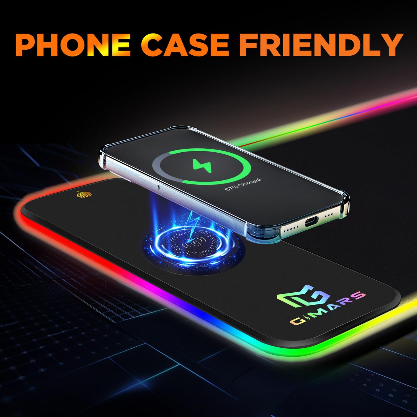 Gimars RGB Gaming Mouse Pad,15W Wireless Charging Mousepad with 10 Light Modes, Large Mousepad with Premium Smooth Surface, Non-Slip Mouse Mat for Gaming, Desk, PC,Office, 31.5x11.8x0.16inch