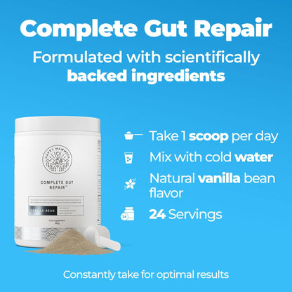 Happy Mammoth Complete Gut Repair Probiotic, Prebiotic, Fiber & Collagen Supplement for Gut Health, Digestion, Healthy Gut Microbiome, Reduces Constipation & Bloating 24 Servings, Vanilla Flavor
