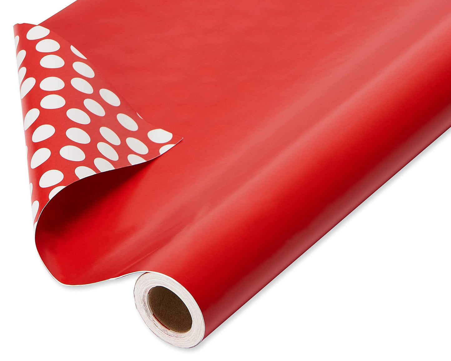 American Greetings Jumbo Reversible Red Wrapping Paper Roll for Christmas, Valentine's Day or Any Occasion (175 sq. ft., 1 Extra Large Roll-30 in. x 70 ft.) White Polka Dots