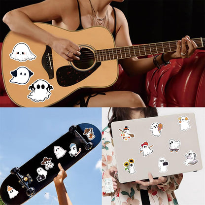 50pcs Cute Cartoon Ghost Stickers for Kids Teens,Halloween Decorative Sticker Vinyl Waterproof Stickers for Skateboard Laptop Luggage Fridge DIY Decal (Ghost)