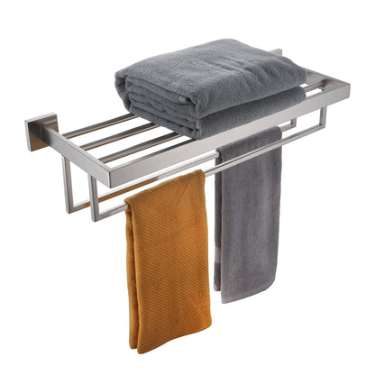 KOKOSIRI Towel Rack 24'' Bathroom Towel Shelves with Double Towel Bars SUS304 Stainless Steel Wall Mounted, Brushed Nickel, B6003BR