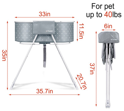 Furesh Little Dipper Dog Bath Tub and Wash Station for Bathing Shower and Grooming, Elevated Foldable and Portable, Indoor and Outdoor, for Small and Medium Size Dogs, Cats and Other Pet (Gray)