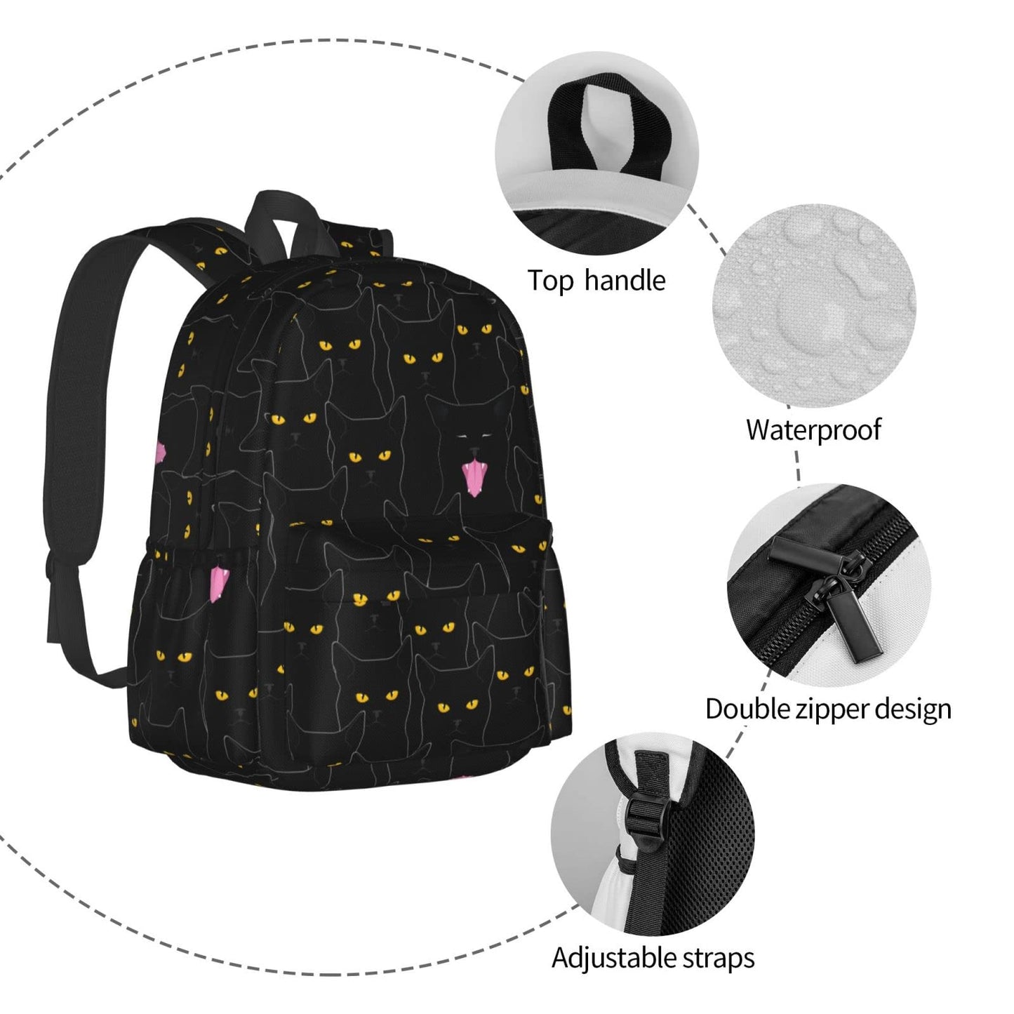 famliihw Black Cat Backpack Bookbag Laptop Backpacks Multipurpose Daypack for Boys Girls School Men Women Travel Hiking