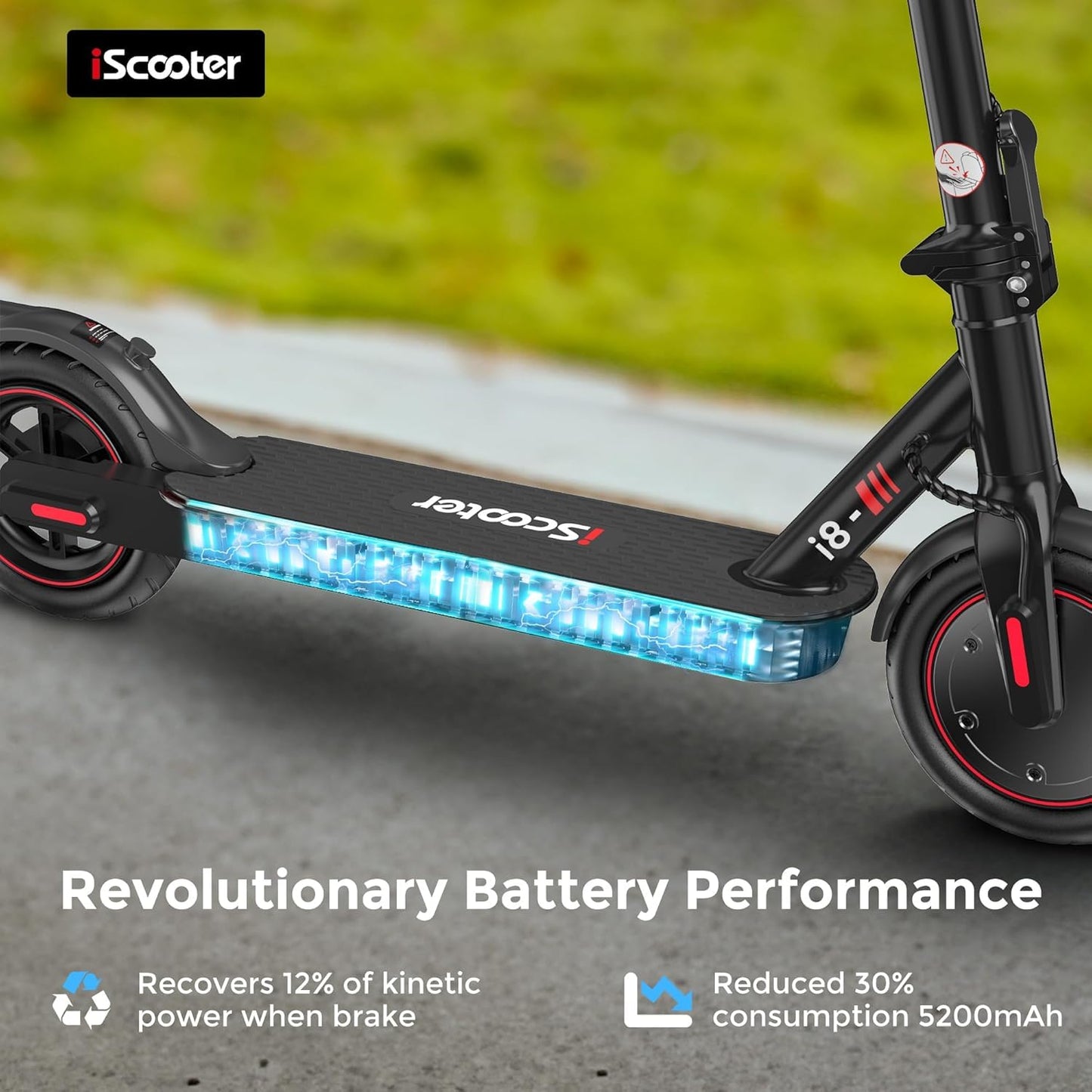 iScooter Electric Scooter, 12 Miles Long Range, 18 Mph Top Speed, Commuting Electric Scooter with Cuise Control, Double Braking Systems Escooter for Adults and Teens - i8