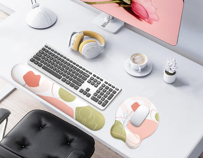eulps Mouse Pad Wrist Support, Ergonomic Memory Foam Keyboard Wrist Pad & Gel Wrist Rest Set for Computer Keyboard for Easy Typing & Pain Relief for Office & Home (Rose Set)