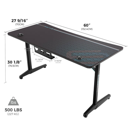 EUREKA ERGONOMIC 60 Inch Gaming Desk with Full Mouse Pad, Large Home Office Curved Computer Desk for 3 Monitors with Cup Holder, Headphone Hook and Handle Rack with USB Charging Ports for Gamer, Black