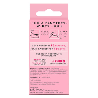 Eylure Press On Pre-Glued False Eyelashes, Wispy Light Texture Lash, No.117, 1 Pair