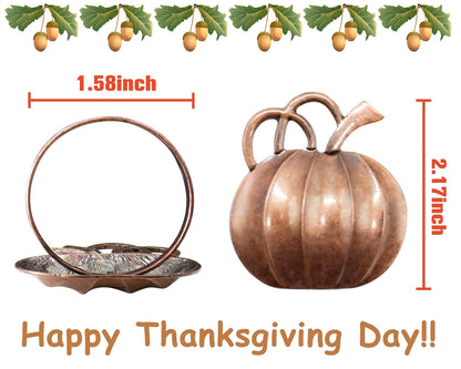 Halatool Set of 12 Thanksgiving Napkin Rings- Fall Harvest Pumpkin Napkin Holder, Alloy Dinner Tables Napkin Ring Decoration for Thanksgiving Halloween Weddings Holidays Gathering Party (Bronze)