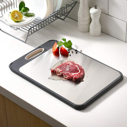 GUANCI Cutting Board for Kitchen, Stainless Steel Cutting Board Double Sided for Chopping Meat/Vegetables, Stainless Steel/Wheat Straw PP, Kitchen Gifts Easy to Clean Large 16”×11”
