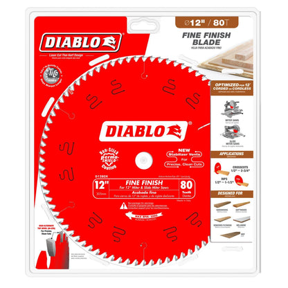 Diablo Saw Blade for Wood - 12" x 80 Teeth, Fine Finish, Hi-Density Carbide, 1" Arbor - D1280X