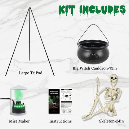 Halloween Decorations Outside - Large Witches Cauldron on Tripod with Skeleton & Fog Maker - Skeleton Halloween Party Decor for Outdoor Yard Home Porch
