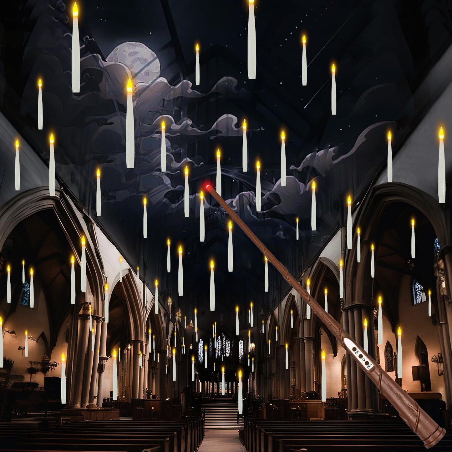 Floating Candles with Wand, 20 PCs Magic Hanging Flameless Floating LED Candle with Wand Remote, Battery Operated Flickering Warm Light Candles for Birthday Children’s Day Wedding Theme Party