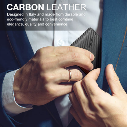 GSOIAX Mens Slim Wallet for Men Minimalist Genuine Leather Carbon Fiber Rfid Blocking Bifold Credit Card Holder With Gift Box (Carbon Black and Orange)