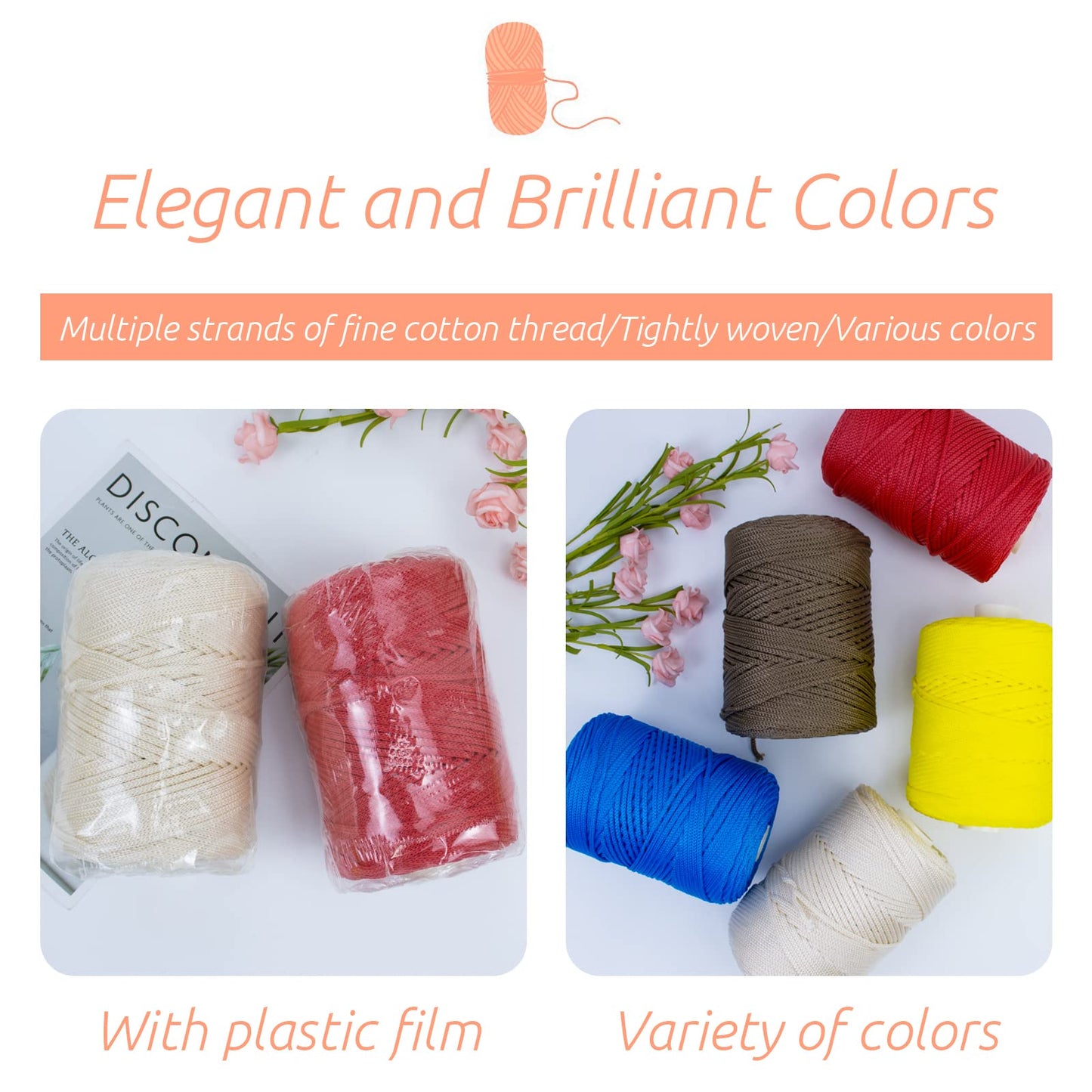 LEREATI Polyester Yarn 3 mm x 170 m, Macrame Yarn 3 mm Braided Macrame Cord Colourful, Macrame Cord 3 mm Coloured for Gift, Crochet Bag, Shoulder Bag, Place Plate, Home Decorations (Off White)