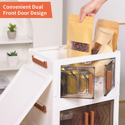 Fixwal 44QT Stackable Storage Bins with Lid, Closet Organizers and Storage with Lockable Wheels, Plastic Foldable Box Containers for Cabinet, Office, Bedroom Organization, 3 Pack Cubes