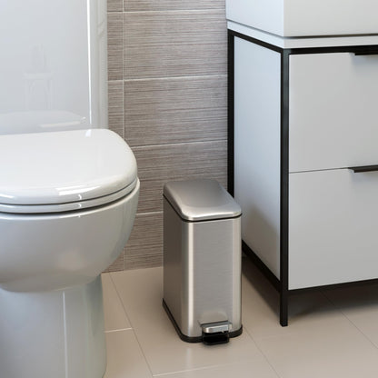 iTouchless SoftStep 1.3 Gallon Slim Bathroom Step Trash Can with Odor Filter & Removable Inner Bucket, Stainless Steel, 5 Liter Garbage Bin for Bathroom, Bedroom, Business, Home Office Cubicle