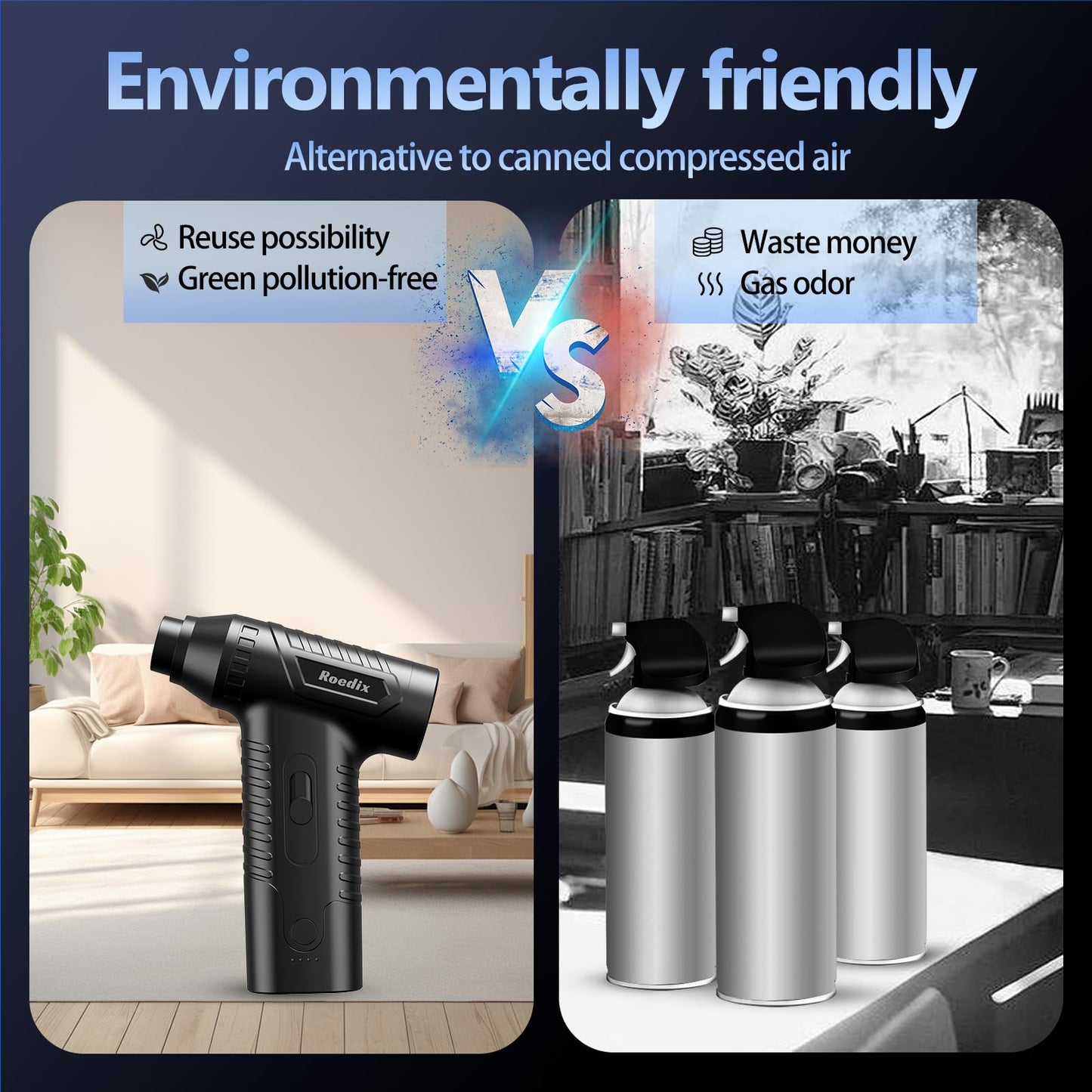 Compressed Air Duster, New Upgrade 300000RPM Electric Air Duster, Powerful Replace Compressed Air Can - No Canned Air, Jet Dry Blower Portable Air Blower for Computer Clean, Keyboard, Car Dry, Home.