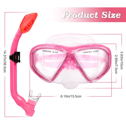 Kids Snorkel Set Dry Top Snorkeling Gear for Kids Youth Boys Girls Junior Age 5-15,Tempered Glass Swimming Diving Mask and Snorkel Set 180 Degree Panoramic View (Light Pink)