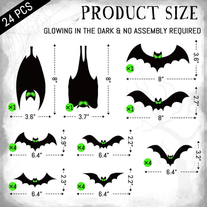 24 Pcs Halloween Garage Door Decorations Magnets Bats with Glow in The Dark Eyes Luminous Magnetic Black Bats Stickers Halloween Decorations for Garage Door Car Refrigerator
