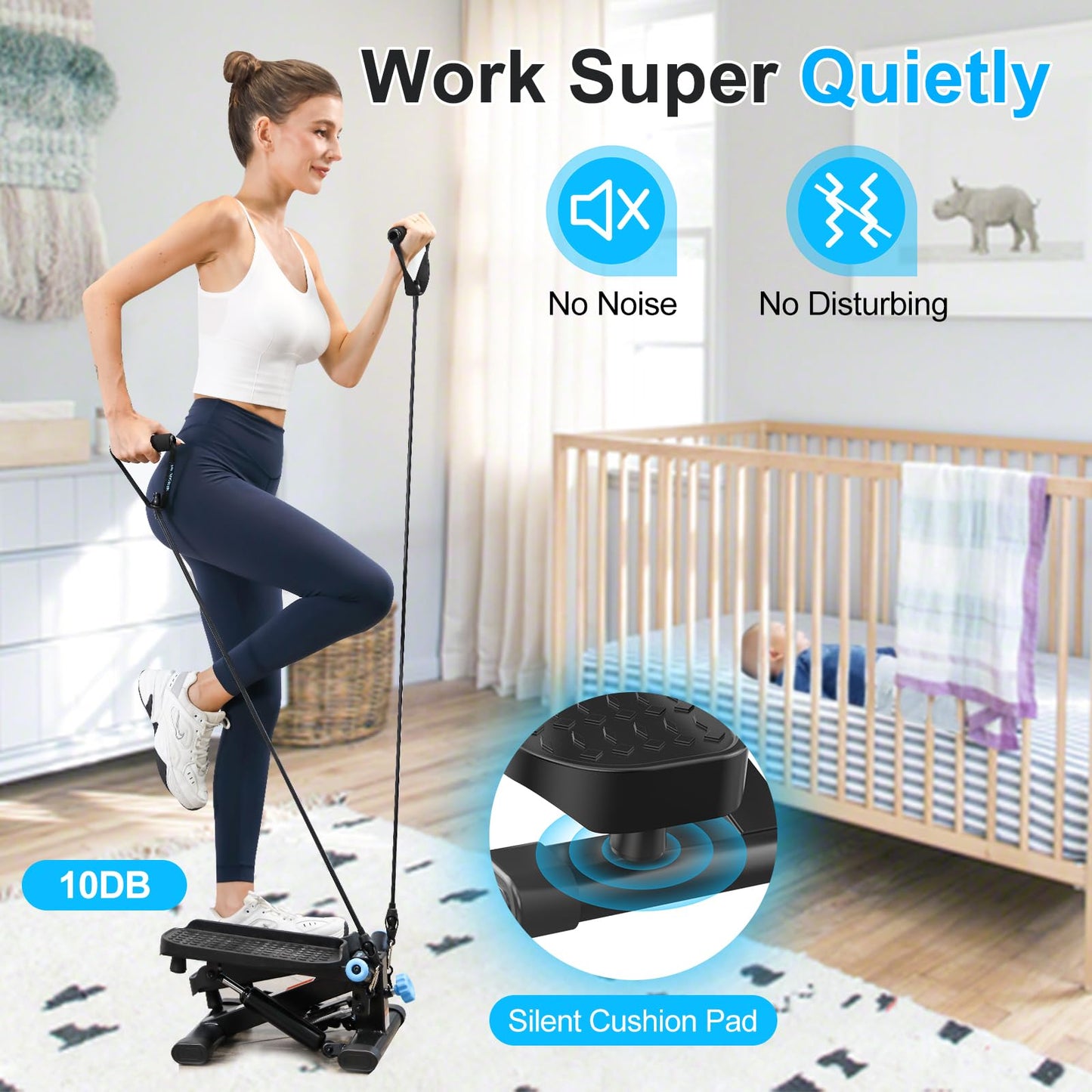 DLAEIOK Steppers for Exercise at Home, Twist Stepper with 350LBS Loading Capacity, Mini Stepper with Resistance Bands, Hydraulic Fitness Stair Stepper for Home with LCD Monitor