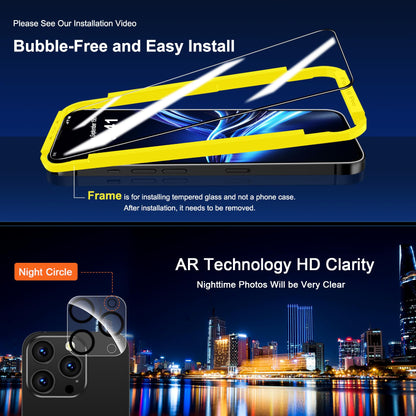 QHOHQ for iPhone 16 Pro Screen Protector with Camera Lens Protector, [Military Grade Shatterproof], Top 9H+ Tempered Glass, Full Edge Coverage, Ultra Durable, with Easy Installation Tool [3+3 Pack]