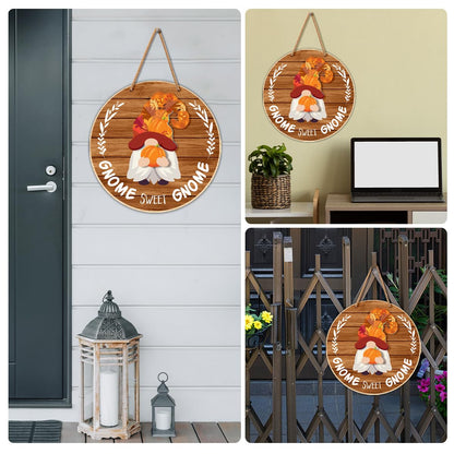 Interchangeable Gnome Welcome Sign Fall Halloween Front Porch Decor Seasonal Wood Gnomes Door Decorations Changeable Wall Hanging Wreath for All Seasons Holiday Christmas (21 Pcs)