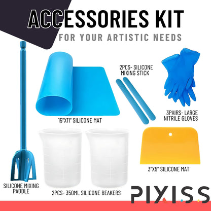 Epoxy Resin Mold Kit (1 Gallon) and Resin Art Supplies - 1:1 Easy Mix Crystal Clear Epoxy Resin Kit for Beginners by Pixiss - Resin Starter Kit for Casting Resin Art and Epoxy Resin Molds