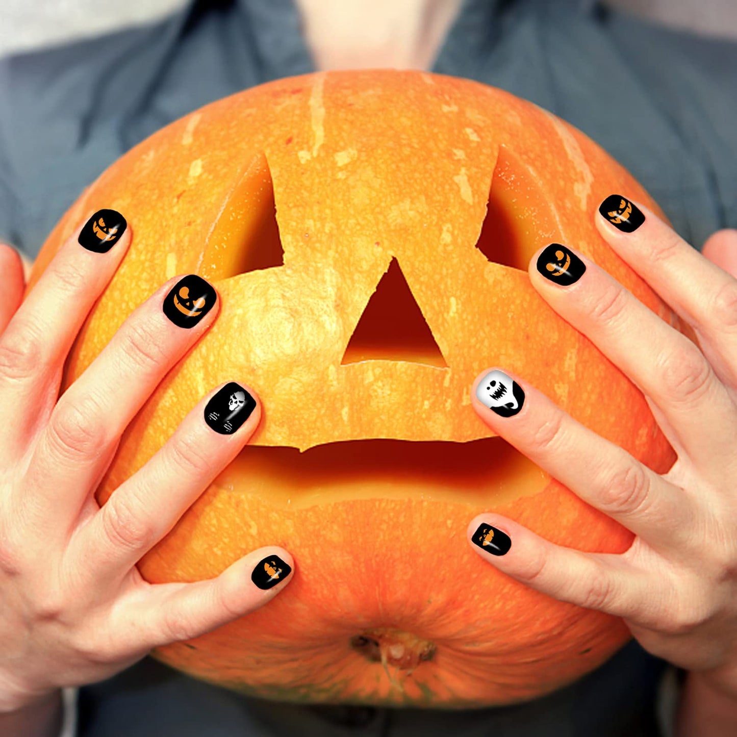 12 Sheets Halloween Full Nail Wraps Stickers, Nail Polish Strips DIY Self-Adhesive Nail Art Decals Pumpkin Bat Ghost Spider Skull Pattern with 2 Piece Nail Files for Party Decor (168 Pieces)