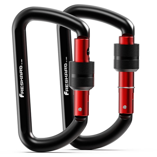 FresKaro Carabiner Clip, Locking and Small, Heavy Duty Carbineers, Key and Keychain Clips, Black Karabiner 3inch, Aluminum, D-Ring, for Belt, Hammock, Weight Bearing, Hiking, Dog Crate, 2Pack