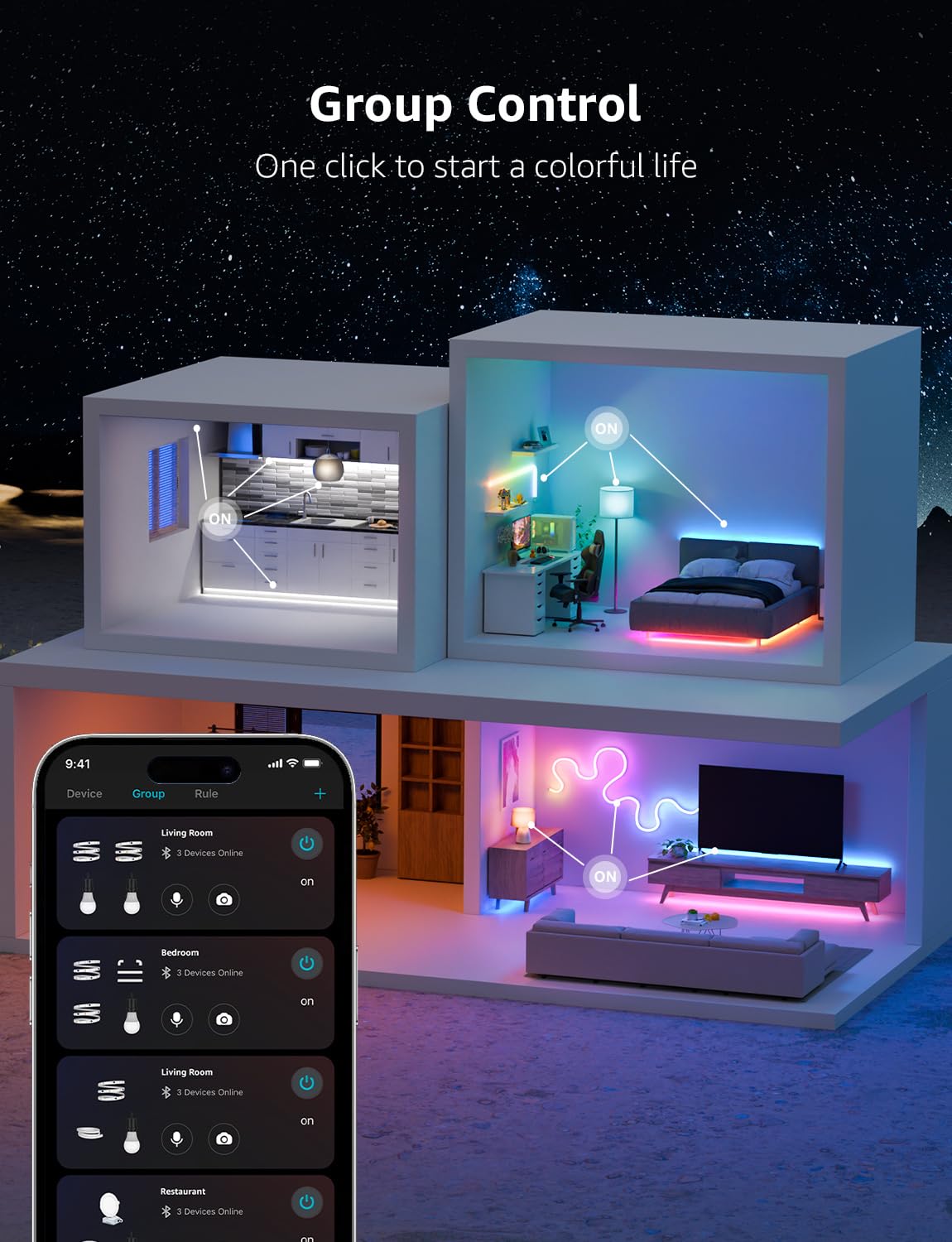 Lepro S1 AI LED Strip Lights for Bedroom - 65.6ft Smart RGB Light Strips with IC and Rainbow Chasing Effects, Color Segment DIY, AI Generated Lighting, No Remote, 2.4G Wi-Fi & Bluetooth