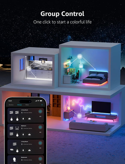 Lepro S1 AI LED Strip Lights for Bedroom - 65.6ft Smart RGB Light Strips with IC and Rainbow Chasing Effects, Color Segment DIY, AI Generated Lighting, No Remote, 2.4G Wi-Fi & Bluetooth