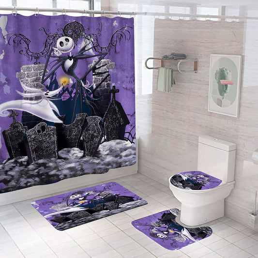 DDS-DUDES 4Pcs Christmas Shower Curtain Sets Kids Bathroom Halloween Decor with 12 Curtain Hooks for Bathroom, Waterproof 71 x 71 inch (D14)