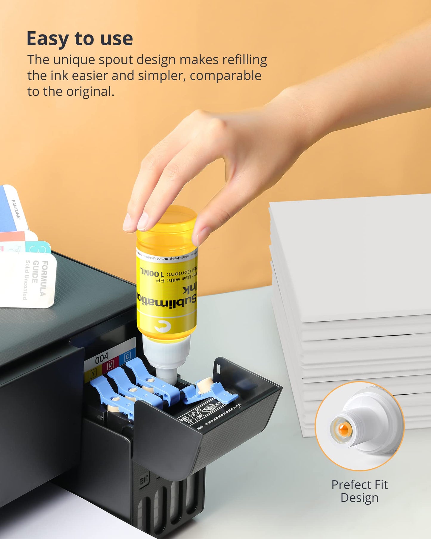 Hiipoo Sublimation Ink Set with 110 Sheet Sublimation Paper 8.5x11” 120G, 2 Pack Teflon Sheet, Heat Tape Compatible for Inkjet Printer ET-2720 ET-2760 ET-2800 ET-2803 ET-2400 ET-4700 ET-4800 ET-15000