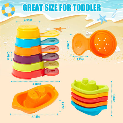 Baby Bath Toys for Kids Ages 1-3, 11PCS Mold Free Bath Toys for Toddlers with Floating Boats & Bath Spoons, Bathtub Water Pool Toys for Babies and Toddlers