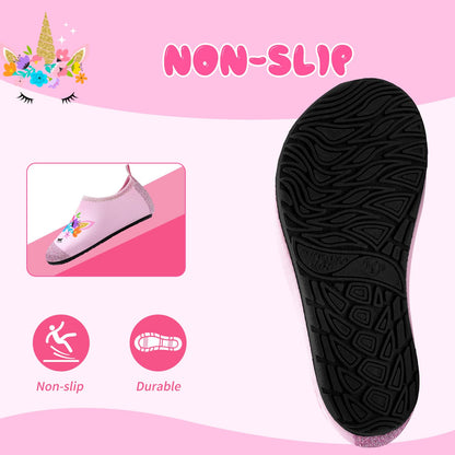 Kids Water Shoes Girls Boys Outdoor Quick Dry Barefoot Aqua Socks for Toddler Sport Beach Swim Surf A-Bling Unicorn 1-2 Big Kid