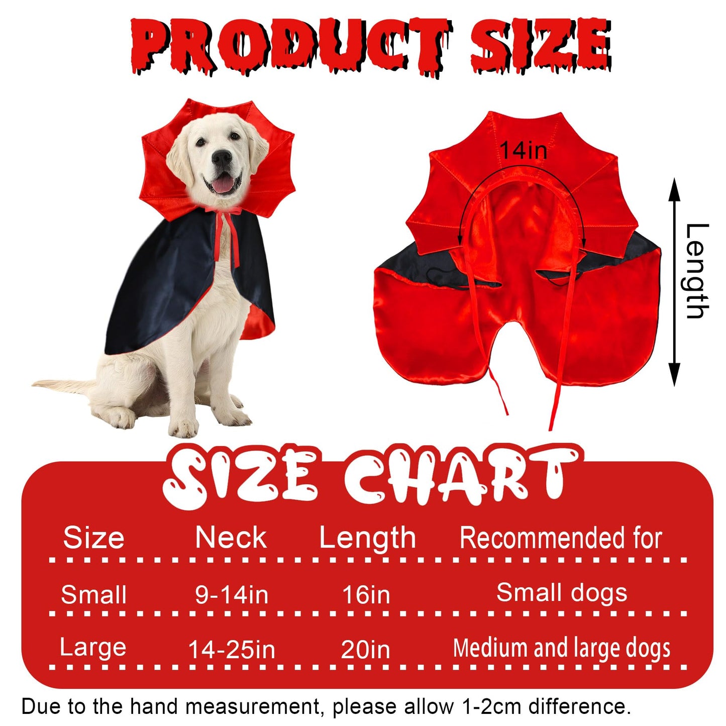 GOYOSWA Dog Halloween Costumes, Dog Vampire Devil Cloak Cape Costume Halloween Costumes for Small Medium Large Dogs Pets (Large)